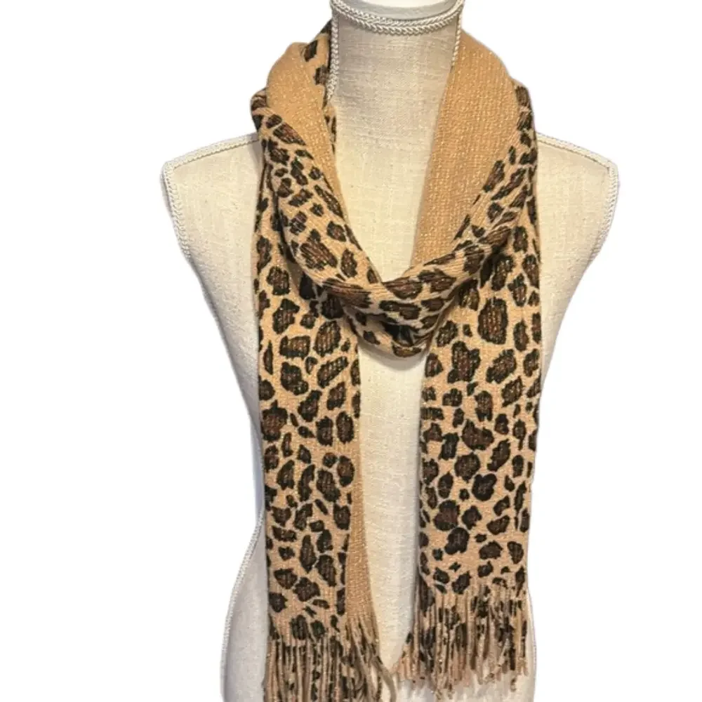 Cejon Leopard Print Scarf With Fringe